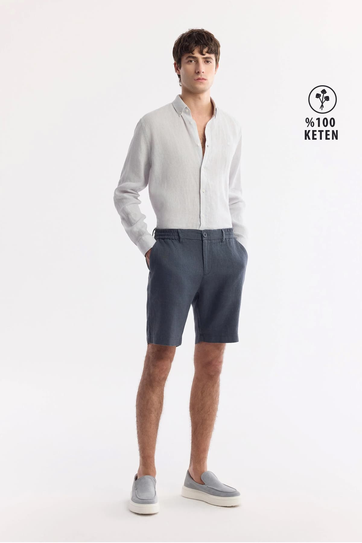 شورت مردانه Avva کمرکشی آنتراسیت کتان %100 فیت ریلکس مدل B003732 شورت مردانه Avva کمرکشی آنتراسیت کتان %100 فیت ریلکس مدل B003732