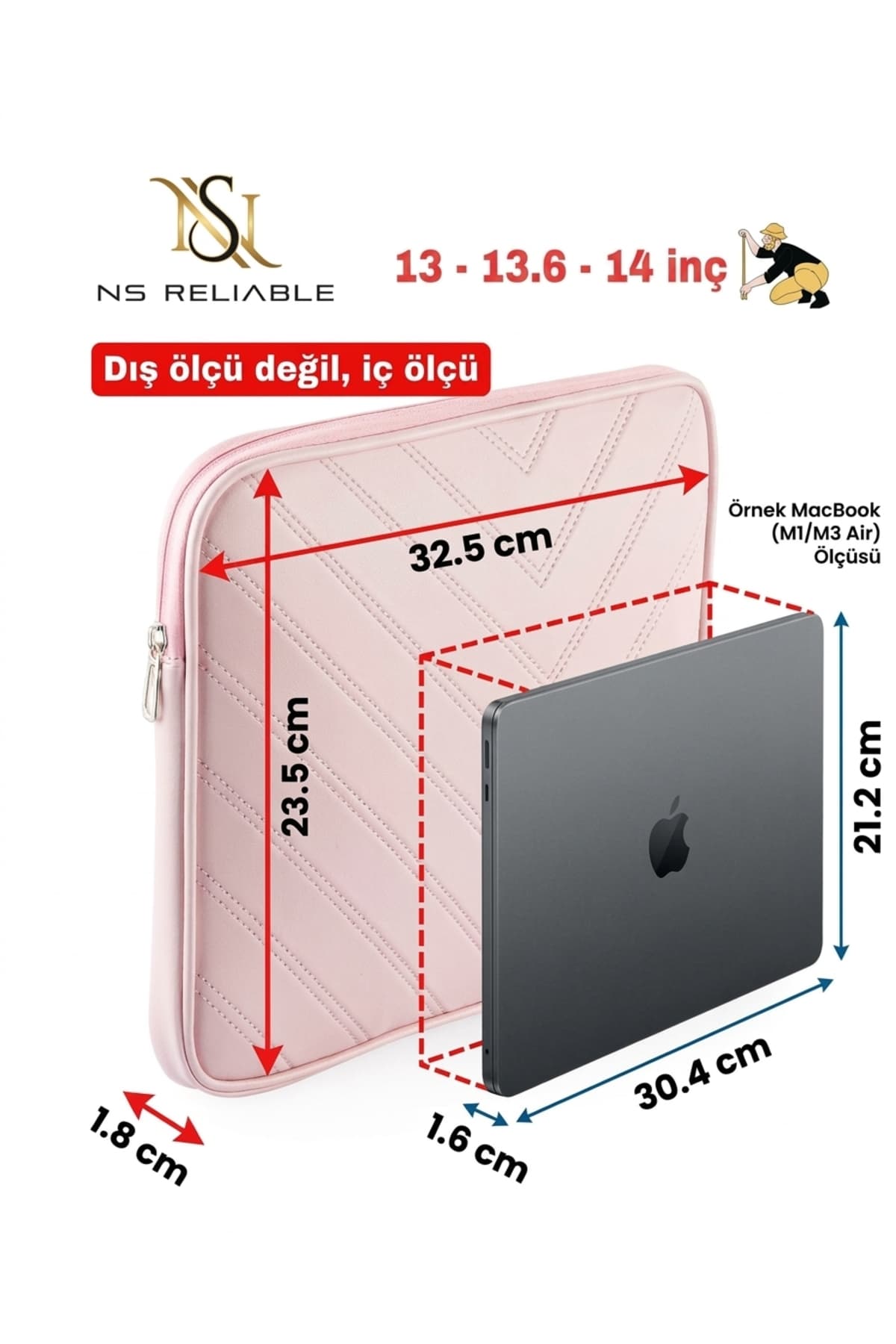 کیف محافظ لپتاپ چرمی 13-13.6 اینچی NS reliable مناسب Macbook Air Pro مدل M2 M3 صورتی روشن کیف محافظ لپتاپ چرمی 13-13.6 اینچی NS reliable مناسب Macbook Air Pro مدل M2 M3 صورتی روشن