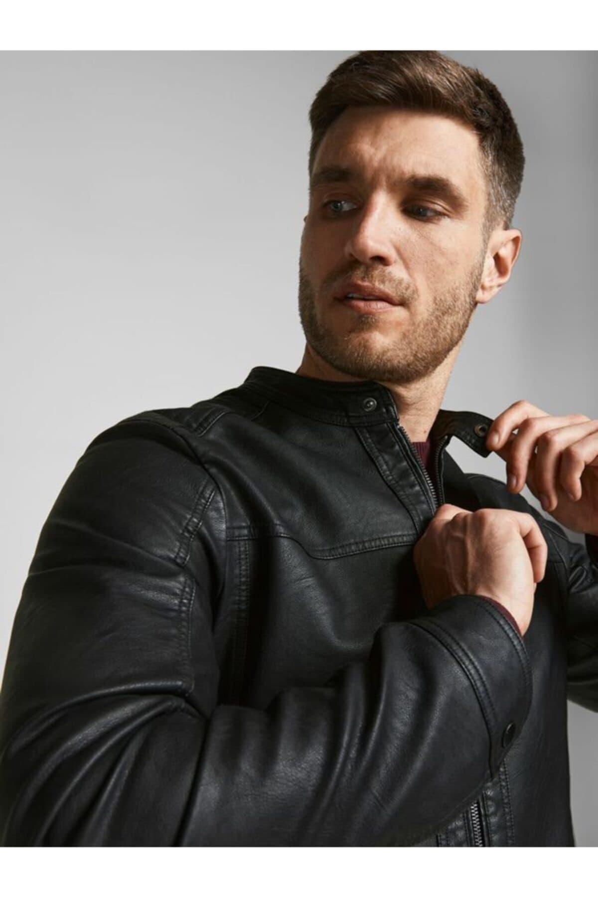ژاکت مردانه Jack & Jones کلاسیک چرم مصنوعی مدل Jjewarner 12182461 ژاکت مردانه Jack & Jones کلاسیک چرم مصنوعی مدل Jjewarner 12182461