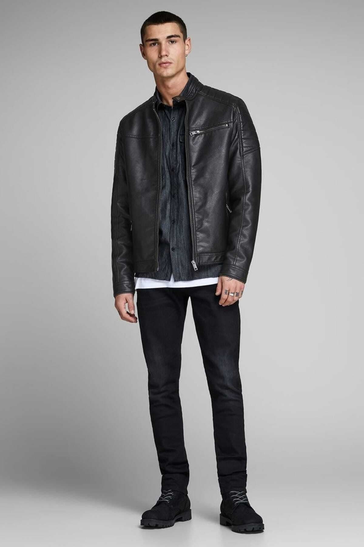 ژاکت چرم مردانه Jack & Jones مدل Jcorocky مشکی ژاکت چرم مردانه Jack & Jones مدل Jcorocky مشکی