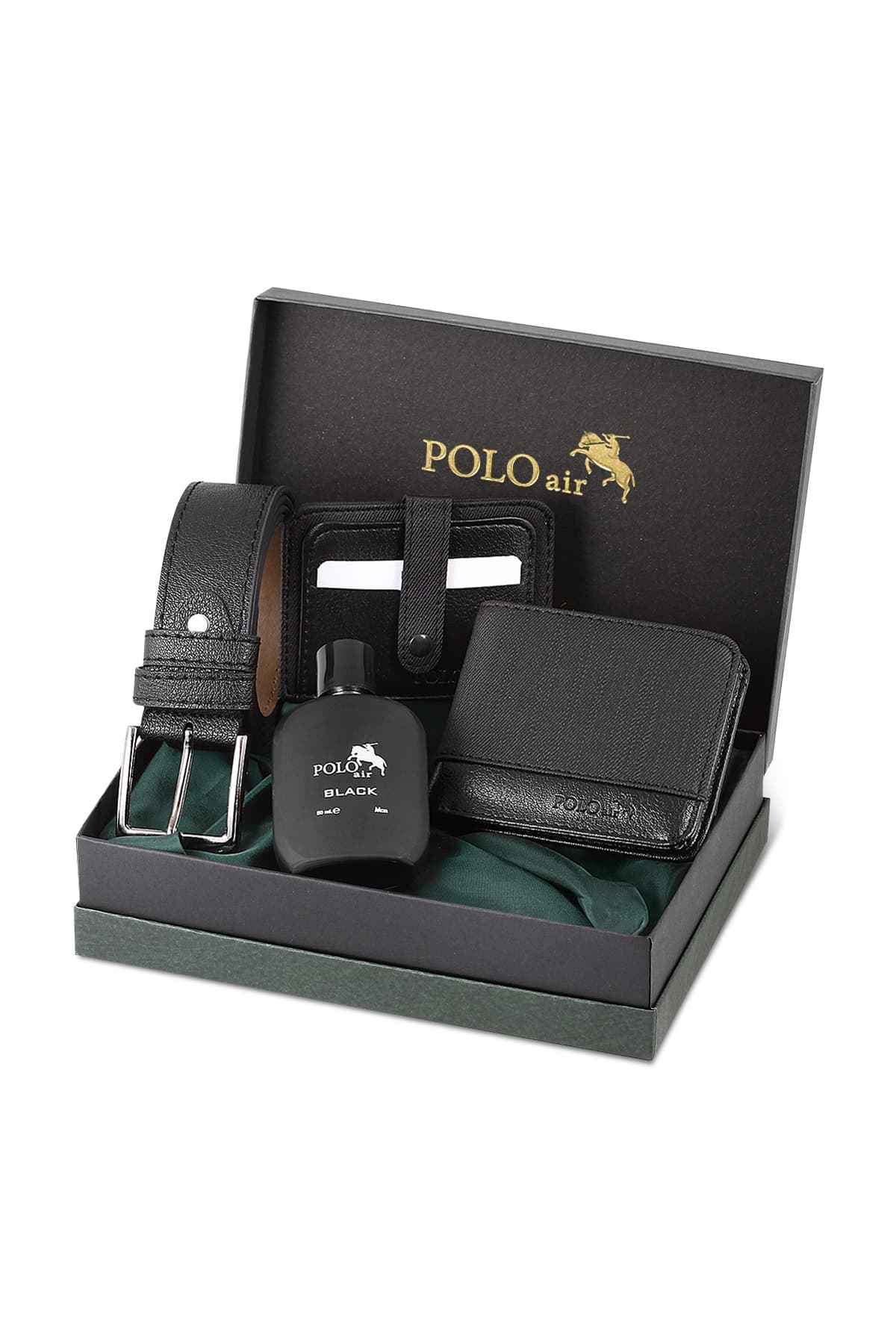 ست عطر مردانه Poloair کیف پول کمربند کارتخور اسپرت مشکی با جعبه ست عطر مردانه Poloair کیف پول کمربند کارتخور اسپرت مشکی با جعبه