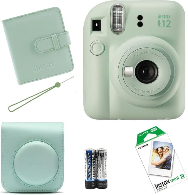 دوربین عکاسی Instax Fujifilm همراه با بند، باتری، فیلم 10تایی و آلبوم سبز مدل Mini 12 دوربین عکاسی Instax Fujifilm همراه با بند، باتری، فیلم 10تایی و آلبوم سبز مدل Mini 12