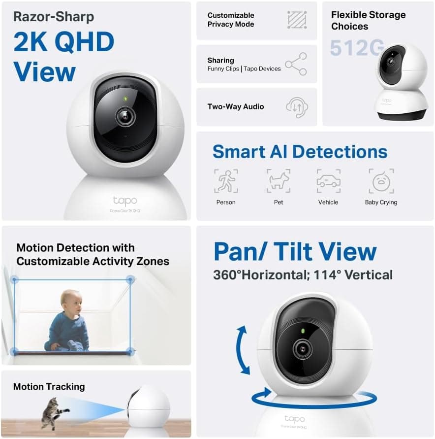 دوربین نظارتی TP-Link Tapo چرخشی Wi-Fi با دید 360° و تشخیص هوشمند مدل C220 دوربین نظارتی TP-Link Tapo چرخشی Wi-Fi با دید 360° و تشخیص هوشمند مدل C220