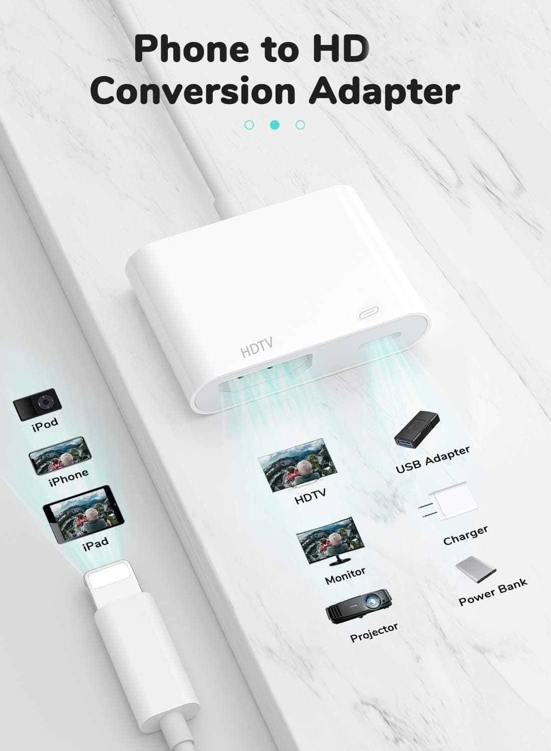 مبدل دیجیتال AV لایتنینگ به HDMI برند Kinhaly با پورت شارژ و پشتیبانی 1080P مبدل دیجیتال AV لایتنینگ به HDMI برند Kinhaly با پورت شارژ و پشتیبانی 1080P