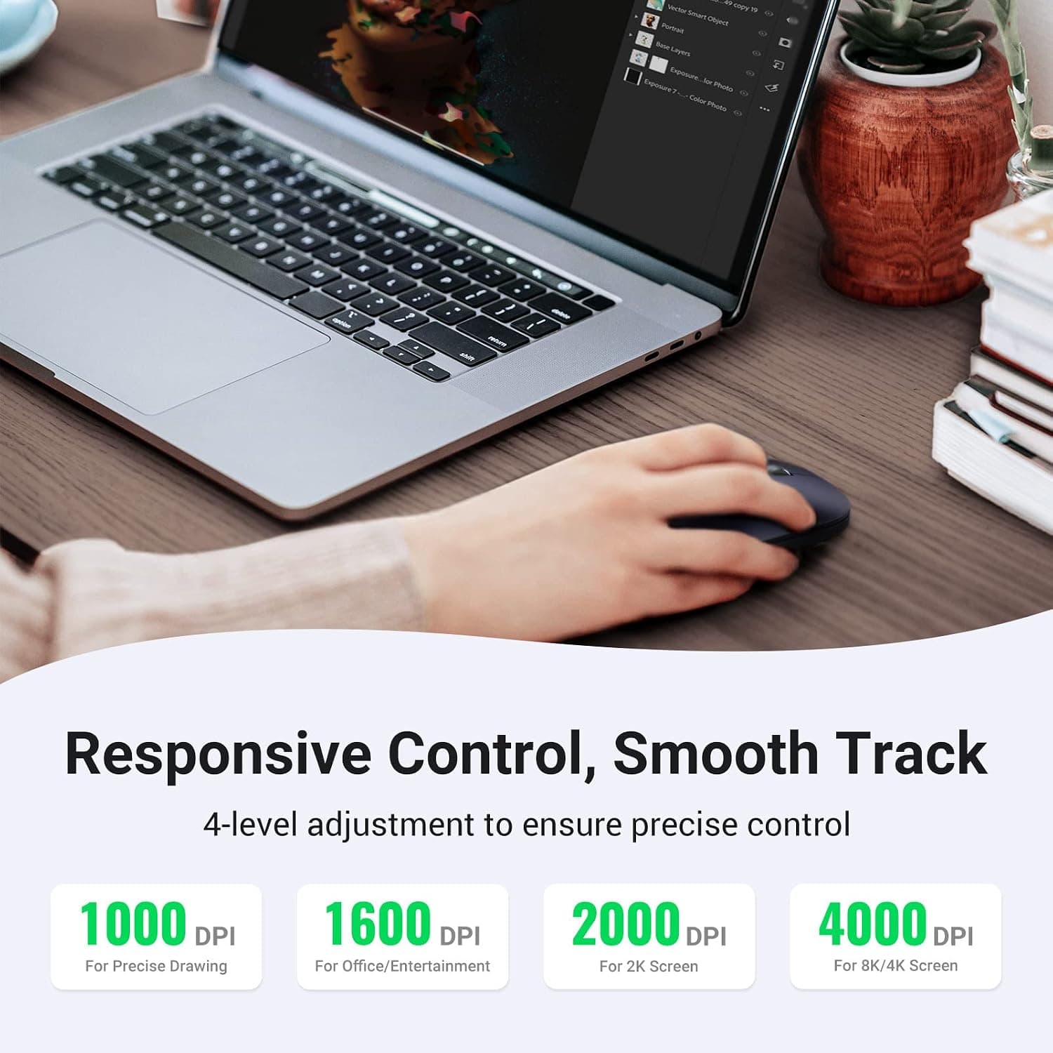 ماوس بیسیم UGREEN با اتصال USB و فرکانس 2.4 GHz، حداکثر 4000 DPI، باتری 18 ماهه مشکی ماوس بیسیم UGREEN با اتصال USB و فرکانس 2.4 GHz، حداکثر 4000 DPI، باتری 18 ماهه مشکی