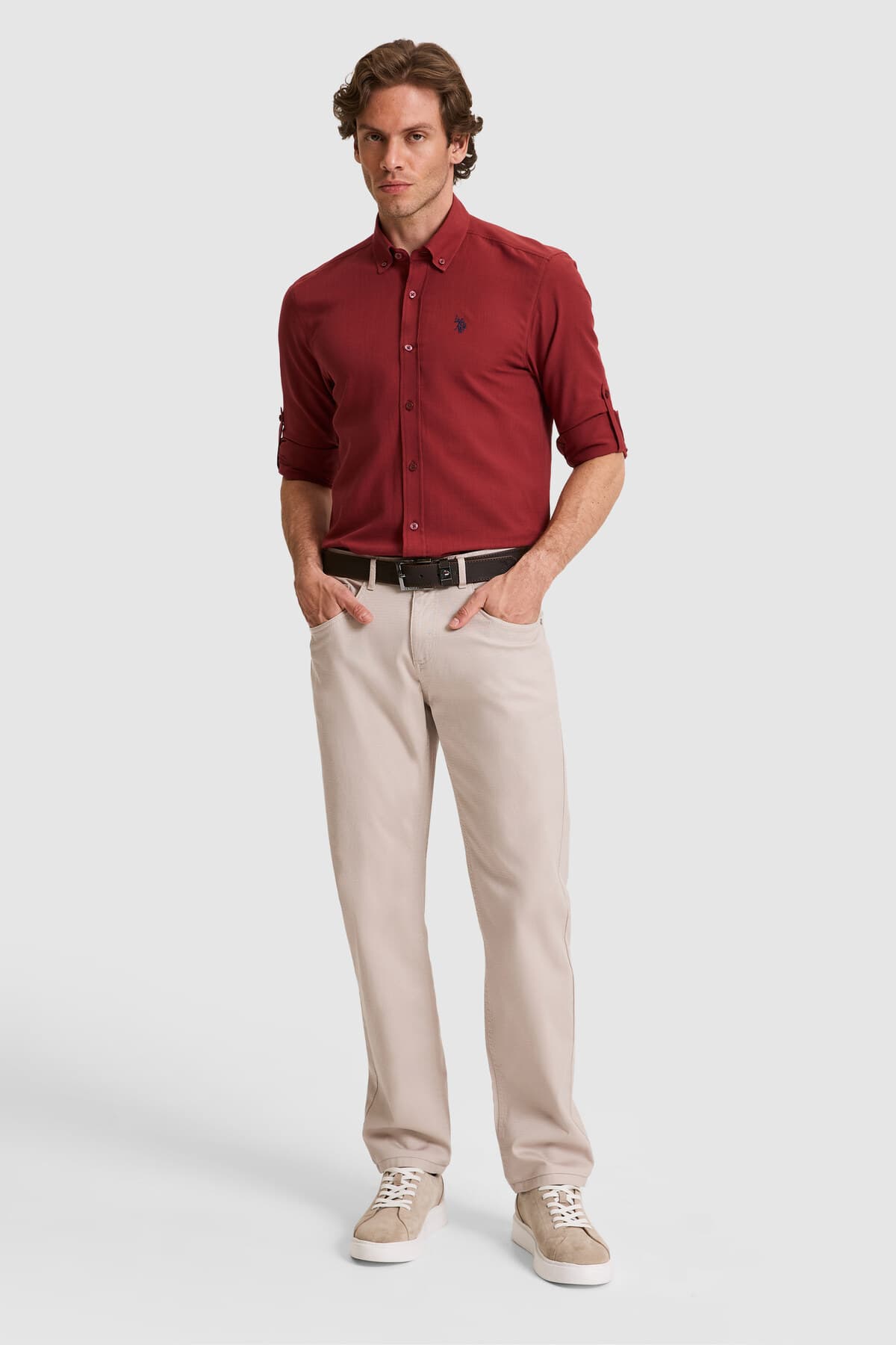 پیراهن مردانه آستینبلند U.S. Polo Assn. آلبالویی ساده مدل 50324660-VR223 پیراهن مردانه آستینبلند U.S. Polo Assn. آلبالویی ساده مدل 50324660-VR223