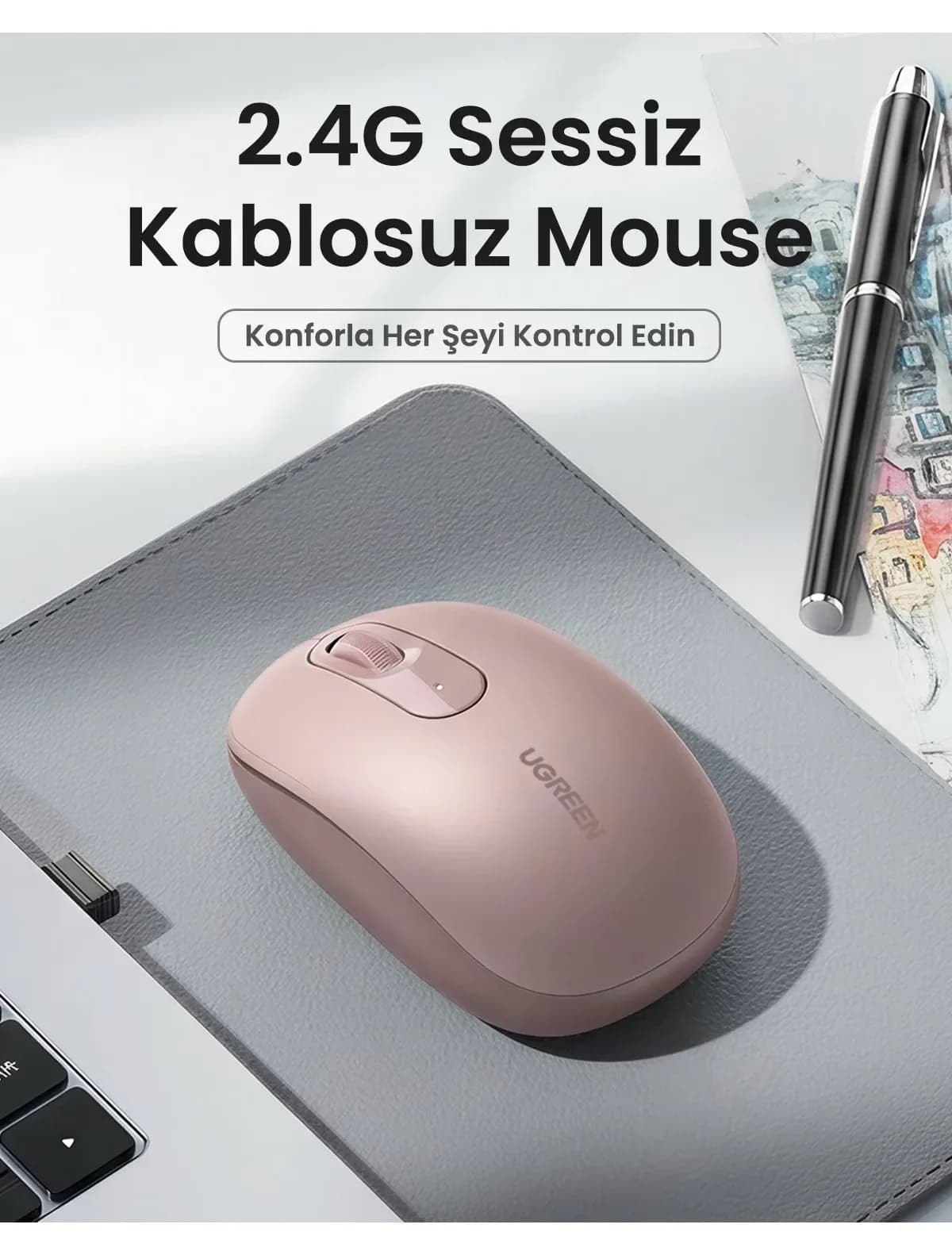 ماوس بیسیم Ugreen 2400DPI 2.4Ghz بیصدا صورتی مدل 90686 ماوس بیسیم Ugreen 2400DPI 2.4Ghz بیصدا صورتی مدل 90686