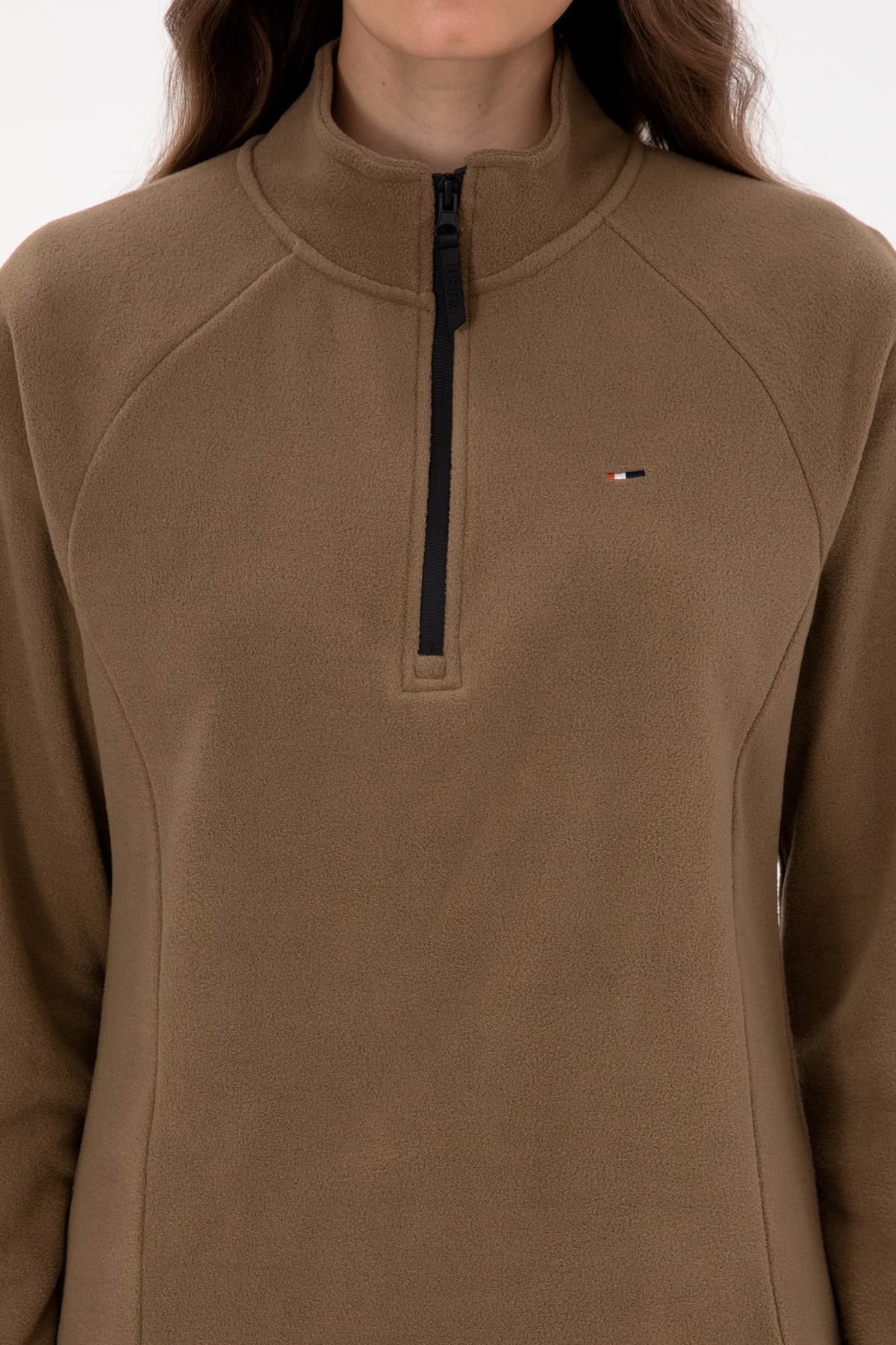 سوئیشرت پولار زنانه U.S. Polo Assn. خاکی یقه ایستاده زیپدار مدل 50316714-VR027 سوئیشرت پولار زنانه U.S. Polo Assn. خاکی یقه ایستاده زیپدار مدل 50316714-VR027