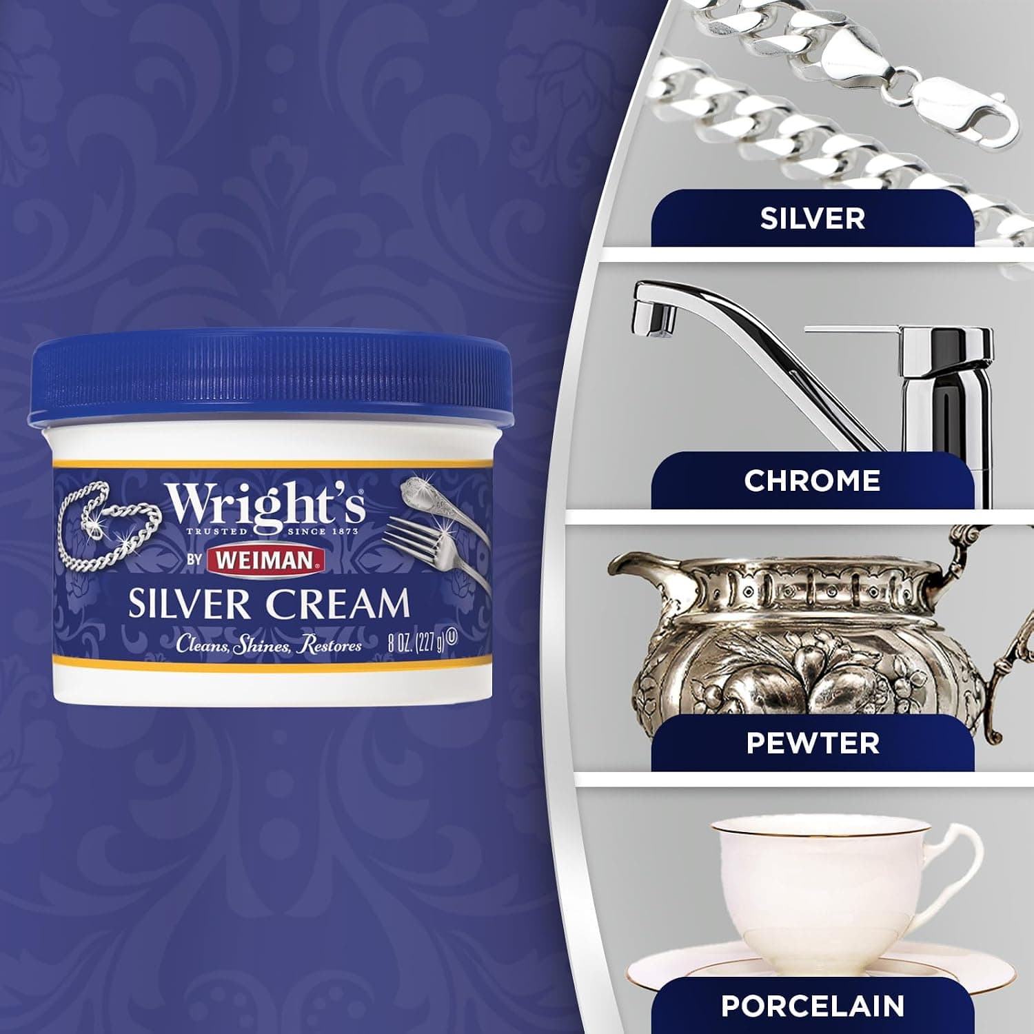 کرم تمیزکننده و پولیش نقره Wright's، بسته 2 عددی 8 Ounce همراه با پارچه پولیش، بدون آمونیاک کرم تمیزکننده و پولیش نقره Wright's، بسته 2 عددی 8 Ounce همراه با پارچه پولیش، بدون آمونیاک