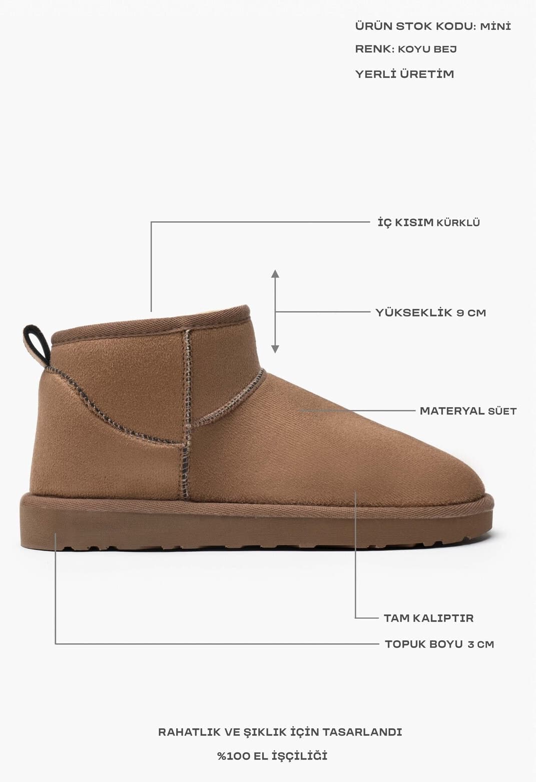 نیمبوت زنانه NİŞANTAŞI SHOES Mini جیر بژ تیره داخل کرکی کف تخت نیمبوت زنانه NİŞANTAŞI SHOES Mini جیر بژ تیره داخل کرکی کف تخت