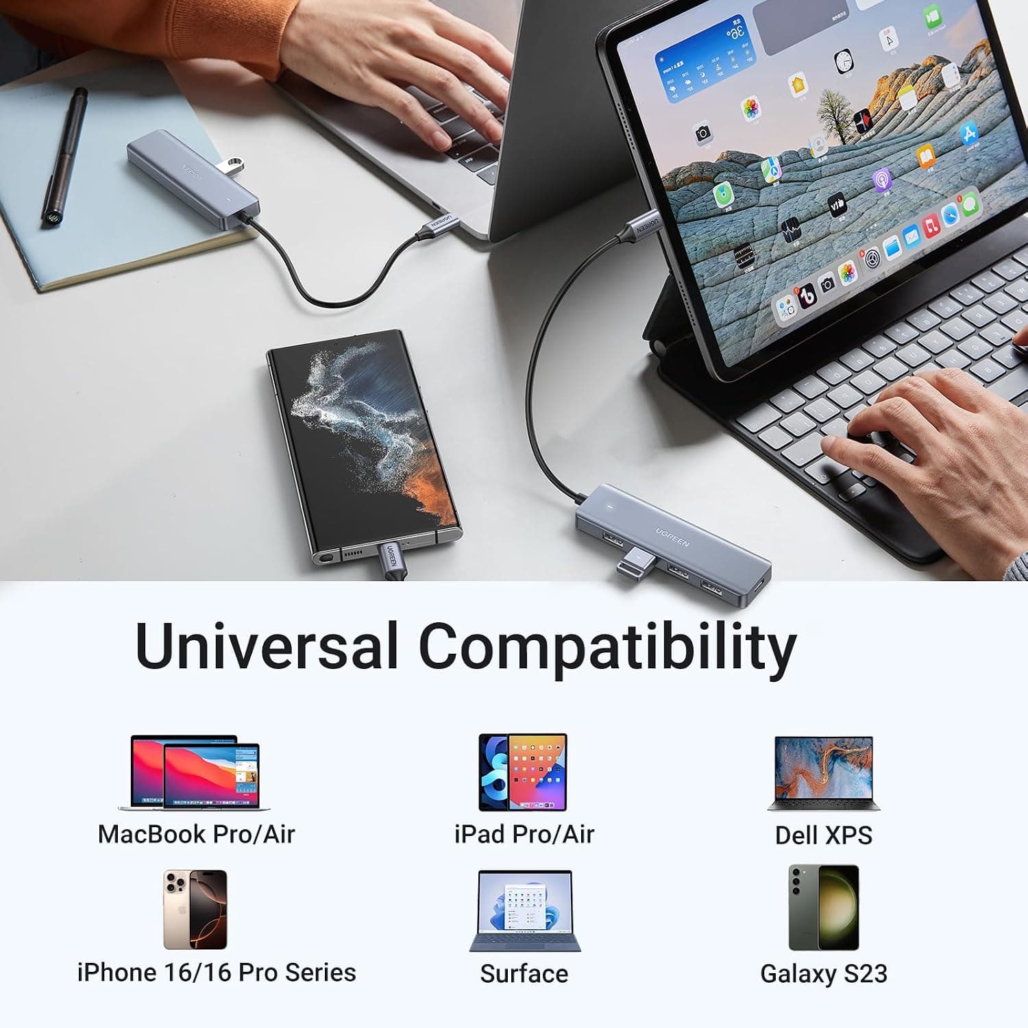 هاب USB C UGREEN با 4×USB 3.0 و پورتهای شارژ 5V/2.4A 15cm هاب USB C UGREEN با 4×USB 3.0 و پورتهای شارژ 5V/2.4A 15cm