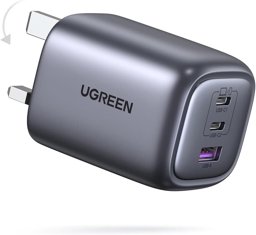 شارژر دیواری سهپورت Type C UGREEN تاشو با توان 65W و فناوری GaN مدل Nexode شارژر دیواری سهپورت Type C UGREEN تاشو با توان 65W و فناوری GaN مدل Nexode