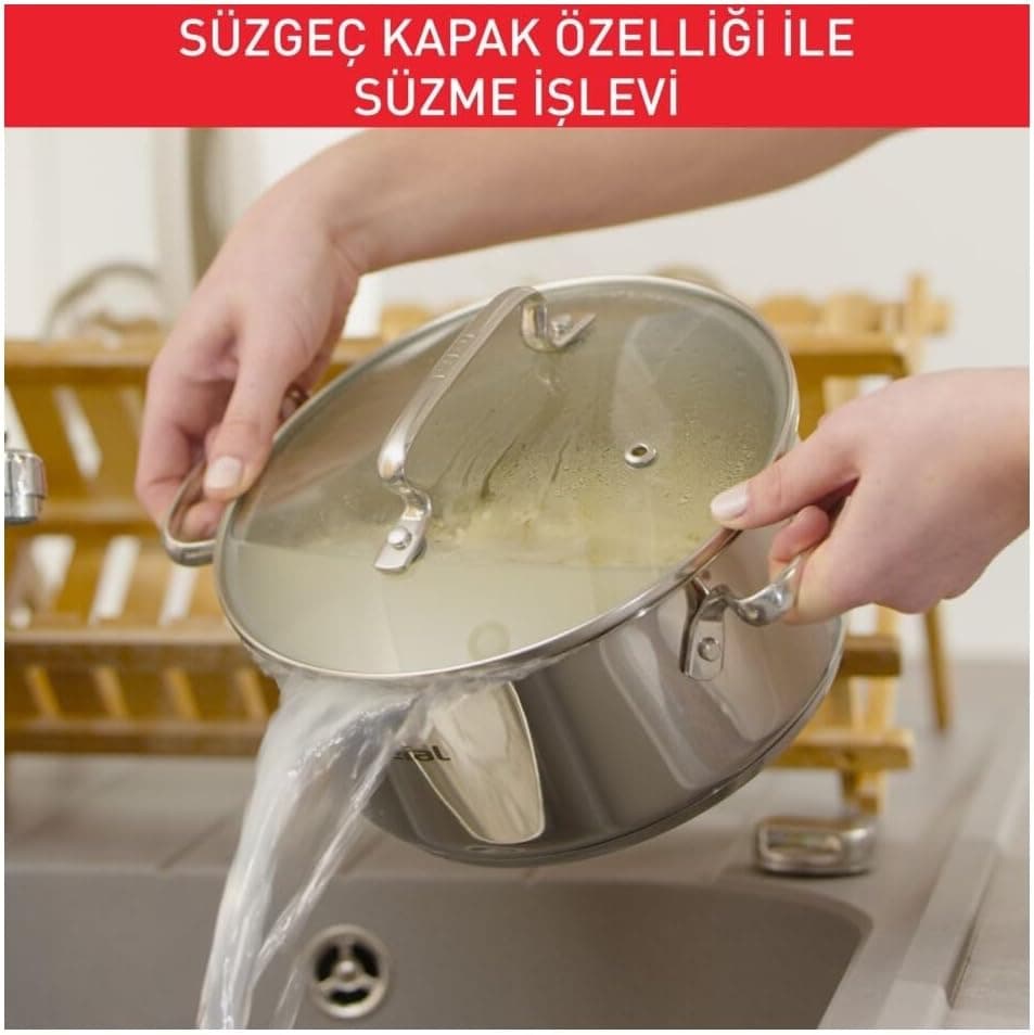ست قابلمه استیل Tefal Duetto کف القایی 8 پارچه مدل 2100139450 ست قابلمه استیل Tefal Duetto کف القایی 8 پارچه مدل 2100139450