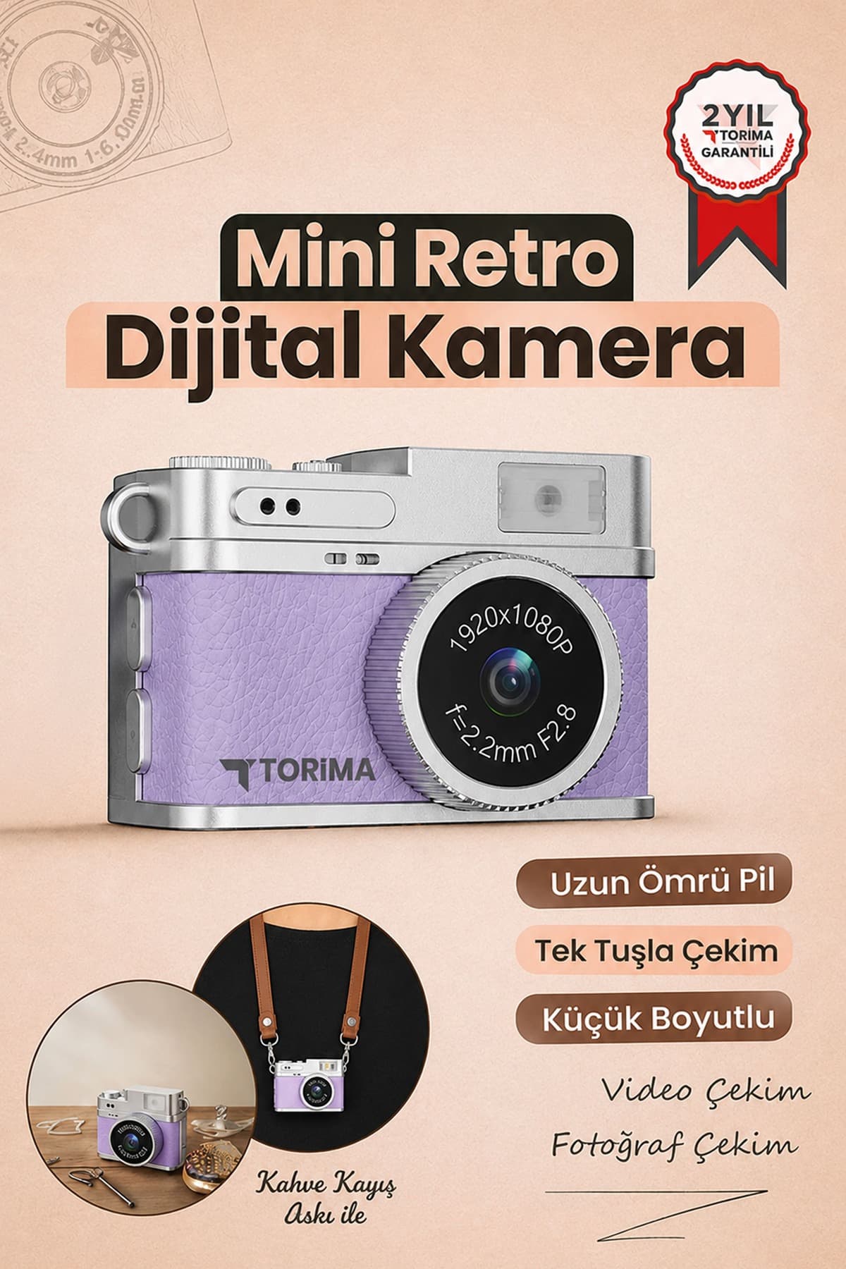 دوربین دیجیتال مینی Torima فیلمبرداری سلفی و ولاگ 1080P مدل CMR35 بنفش دوربین دیجیتال مینی Torima فیلمبرداری سلفی و ولاگ 1080P مدل CMR35 بنفش