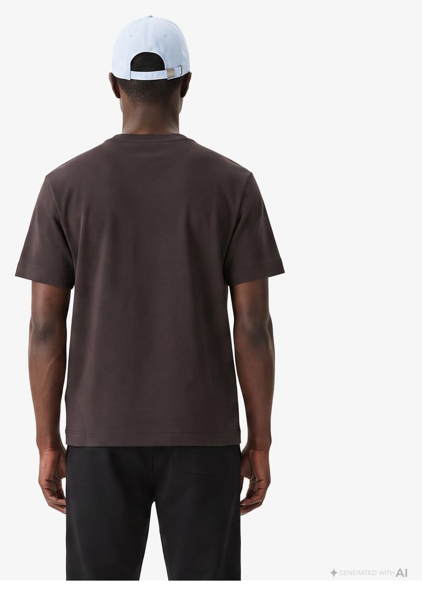 تیشرت مردانه Lacoste اورسایز یقه گرد قهوهای تیشرت مردانه Lacoste اورسایز یقه گرد قهوهای