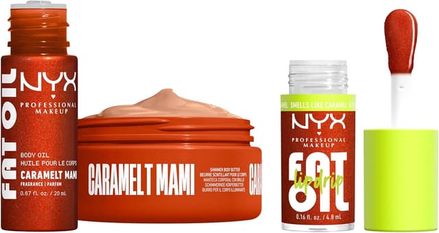 ست لب و بدن Fat Oil برند NYX PROFESSIONAL MAKEUP با کیف قابل استفاده مجدد مناسب سفر Caramelt Mami ست لب و بدن Fat Oil برند NYX PROFESSIONAL MAKEUP با کیف قابل استفاده مجدد مناسب سفر Caramelt Mami