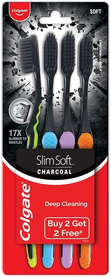 مسواک زغالی Colgate Slim Soft با الیاف نوک نرم 17x باریکتر مسواک زغالی Colgate Slim Soft با الیاف نوک نرم 17x باریکتر