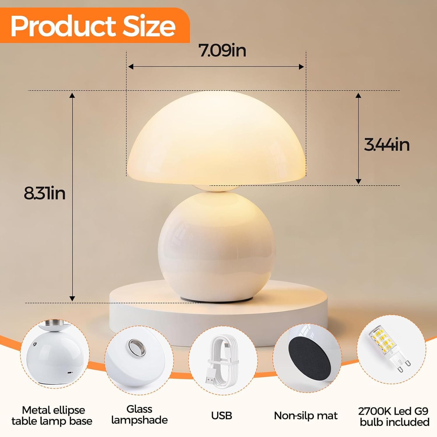 لامپ رومیزی قارچی بیسیم NIORSUN با باتری 5200mAh سفید لامپ رومیزی قارچی بیسیم NIORSUN با باتری 5200mAh سفید