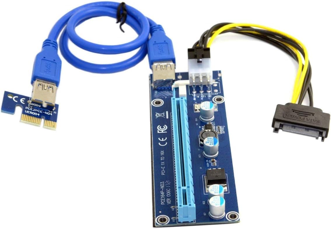 رایزر ماینینگ PCI-E 1x به 16x JSER با USB 3.0 و کابل پاور 6Pin رایزر ماینینگ PCI-E 1x به 16x JSER با USB 3.0 و کابل پاور 6Pin