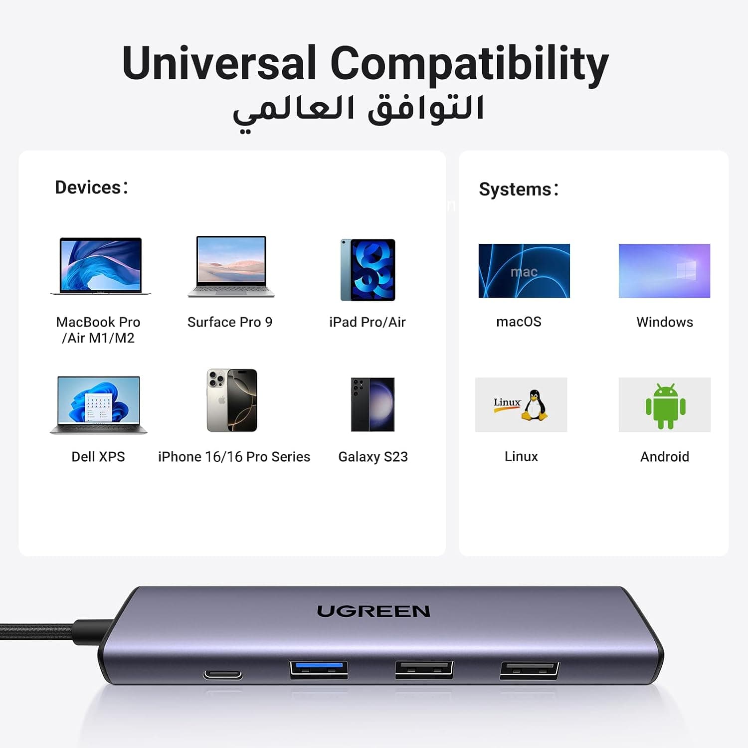 هاب USB C پنجکاره UGREEN با PD 100W، HDMI 4K30Hz و 3 درگاه داده USB A هاب USB C پنجکاره UGREEN با PD 100W، HDMI 4K30Hz و 3 درگاه داده USB A