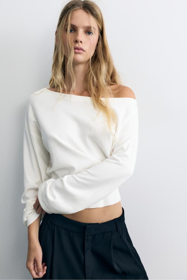 پلیور زنانه Pull & Bear راهراه یقه پهن پلیور زنانه Pull & Bear راهراه یقه پهن