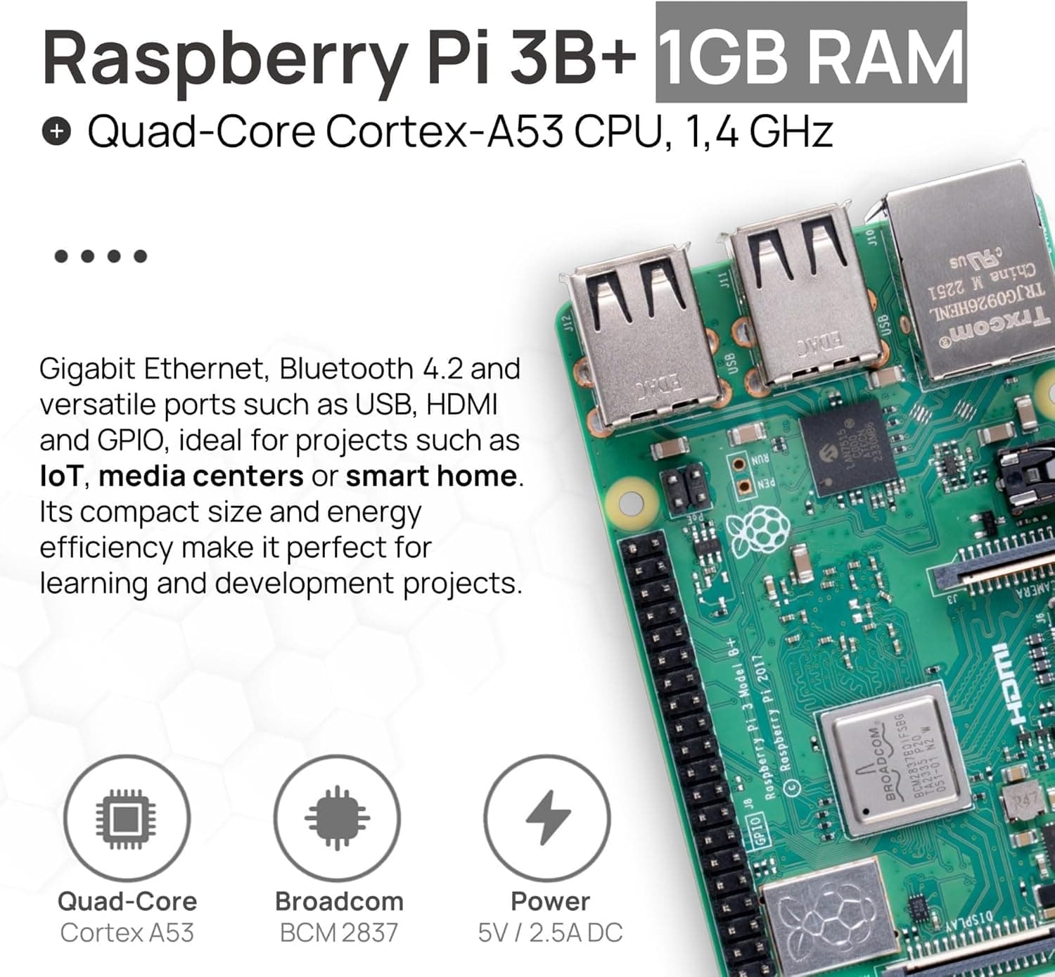 کیت استارتر Raspberry Pi 3 B+ 1GB db-tronic با 64GB، منبع تغذیه، کیس کیت استارتر Raspberry Pi 3 B+ 1GB db-tronic با 64GB، منبع تغذیه، کیس