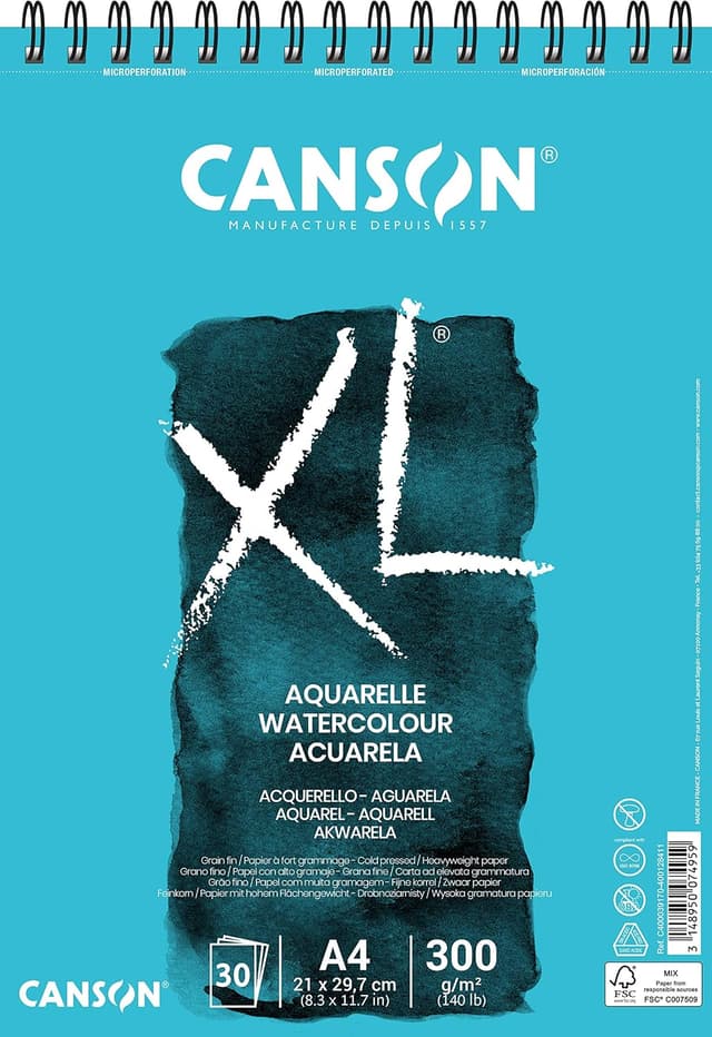 بلوک کاغذ آبرنگ Canson XL Aquarelle وزن 300g قطع A4 30 صفحه بلوک کاغذ آبرنگ Canson XL Aquarelle وزن 300g قطع A4 30 صفحه