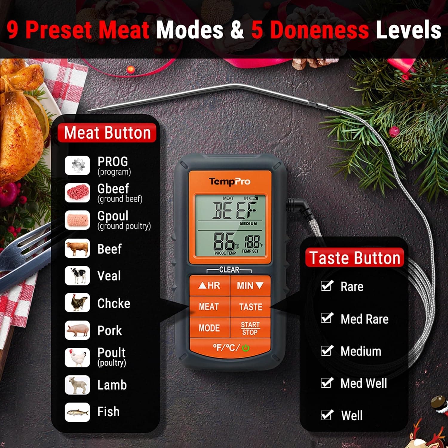 ترمومتر دیجیتال غذا ThermoPro با پروب استیل و صفحه رنگی مدل TP06B ترمومتر دیجیتال غذا ThermoPro با پروب استیل و صفحه رنگی مدل TP06B