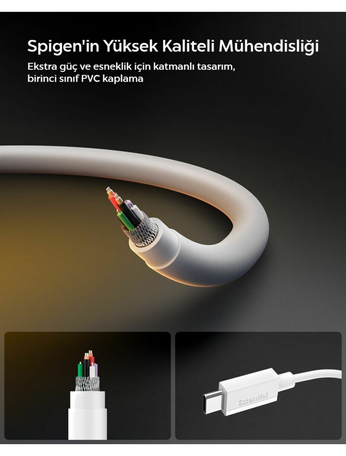 کابل Spigen USB-C به USB-C ۱ متری 60W سفید مدل ACA08717 کابل Spigen USB-C به USB-C ۱ متری 60W سفید مدل ACA08717