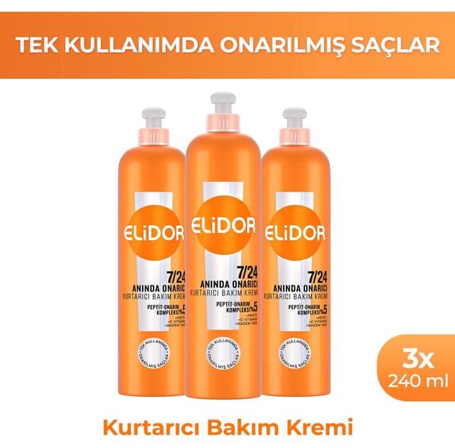 کرم مراقبت مو Elidor 7/24 ترمیمکننده فوری 240 ml x3 کرم مراقبت مو Elidor 7/24 ترمیمکننده فوری 240 ml x3