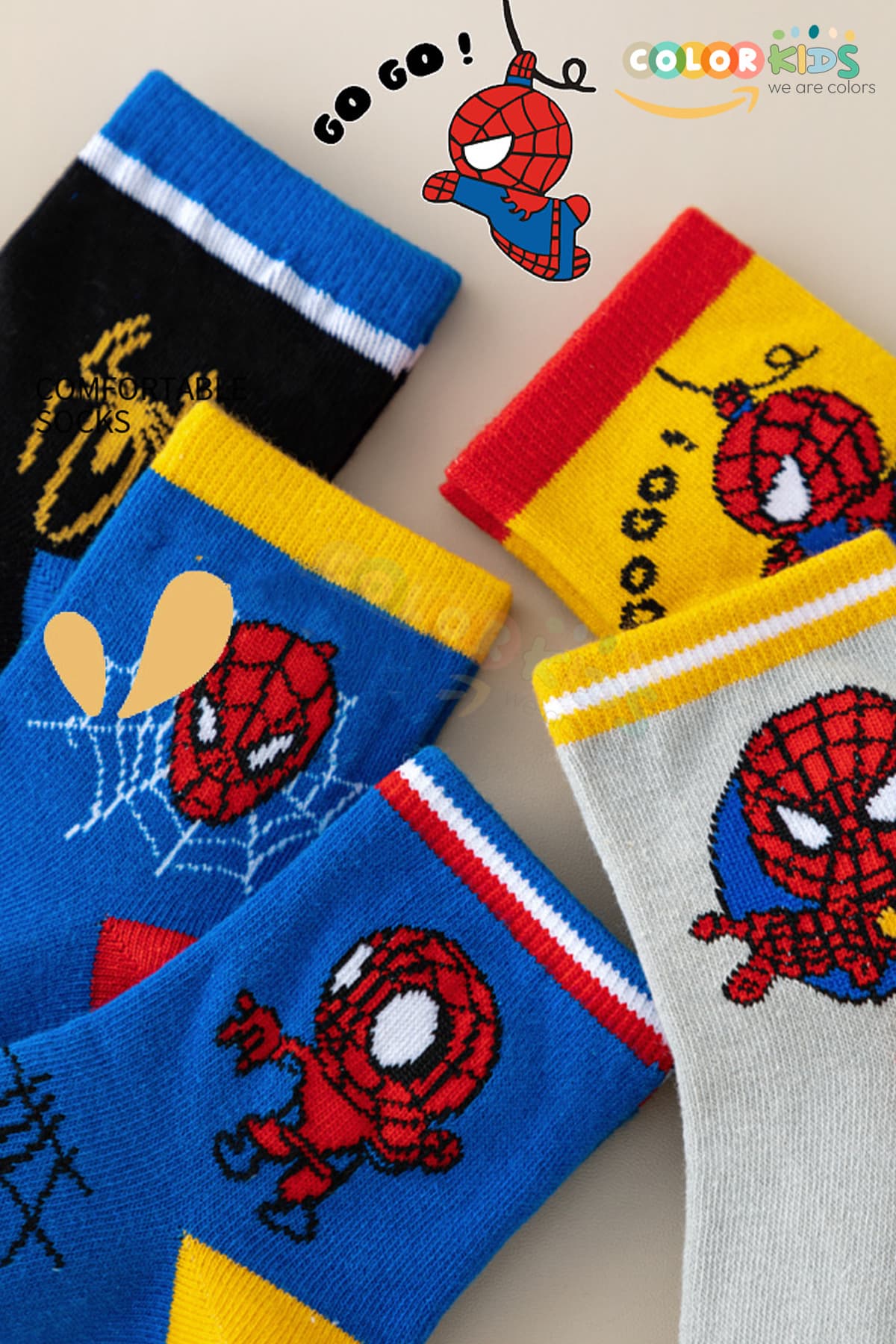 ست جوراب بچگانه Color Socks طرح کاراکتر عنکبوتی 5 جفت ست جوراب بچگانه Color Socks طرح کاراکتر عنکبوتی 5 جفت