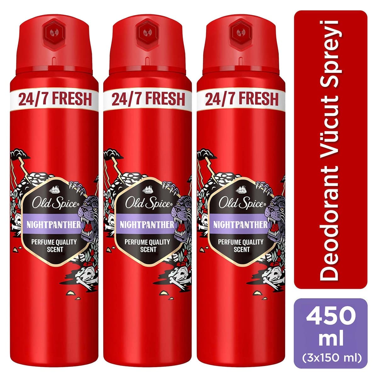 دئودورانت اسپری بدن مردانه Old Spice Night Panther 150 ml x3 دئودورانت اسپری بدن مردانه Old Spice Night Panther 150 ml x3