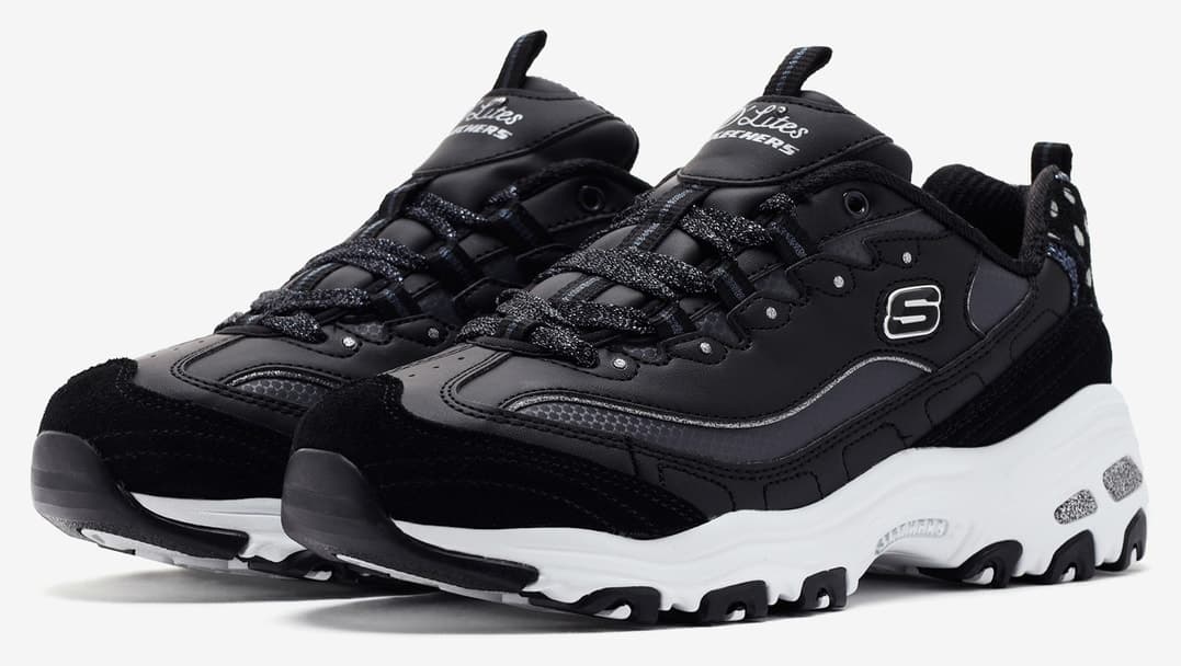 کفش اسنیکر زنانه Skechers D'Lites لوگوی چرمی جیر کف ضخیم مدل 150235 BKW کفش اسنیکر زنانه Skechers D'Lites لوگوی چرمی جیر کف ضخیم مدل 150235 BKW
