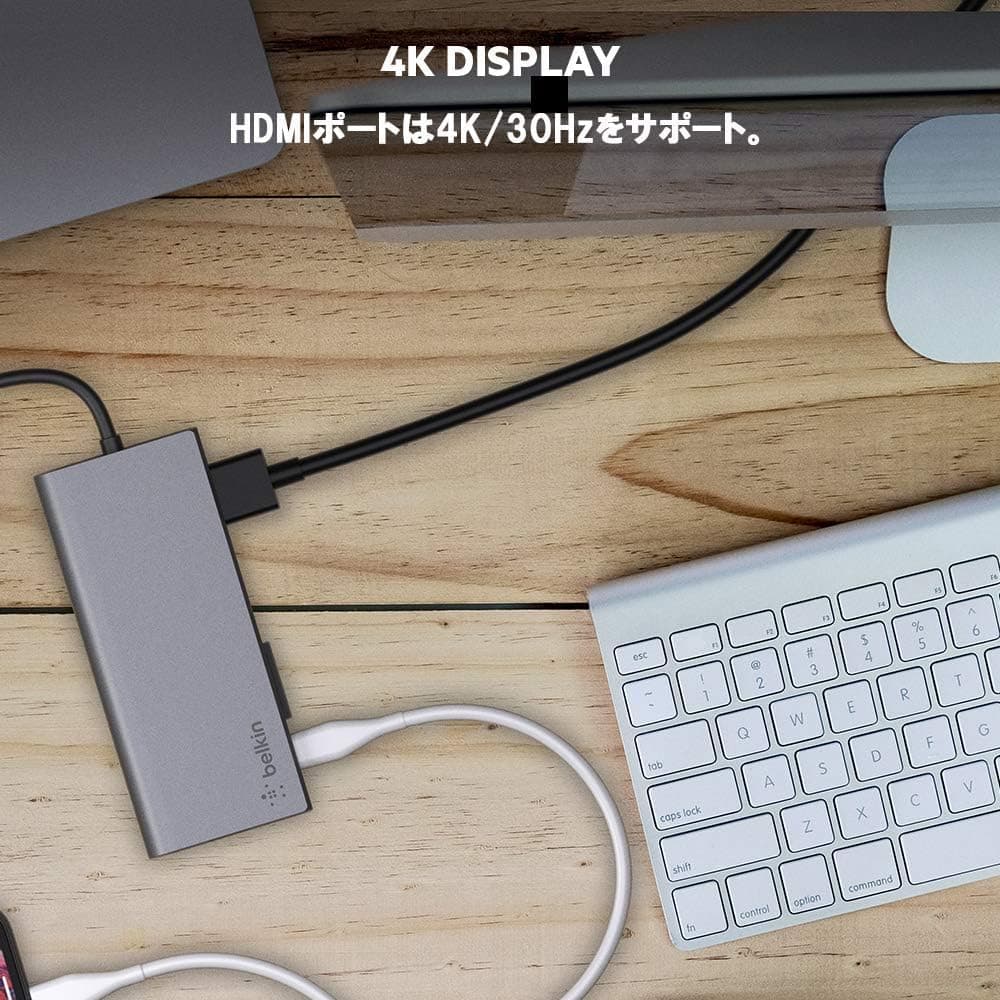 هاب چندرسانهای USB-C Belkin با کابل متصل HDMI 4K 30Hz و اسلات SD هاب چندرسانهای USB-C Belkin با کابل متصل HDMI 4K 30Hz و اسلات SD