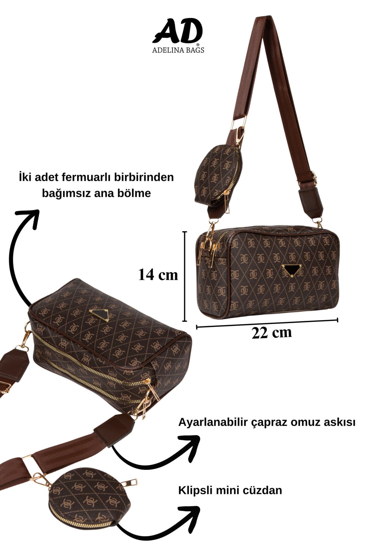 کیف دوشی زنانه Adelina Bags طرحدار با جزئیات کیفپول کیف دوشی زنانه Adelina Bags طرحدار با جزئیات کیفپول