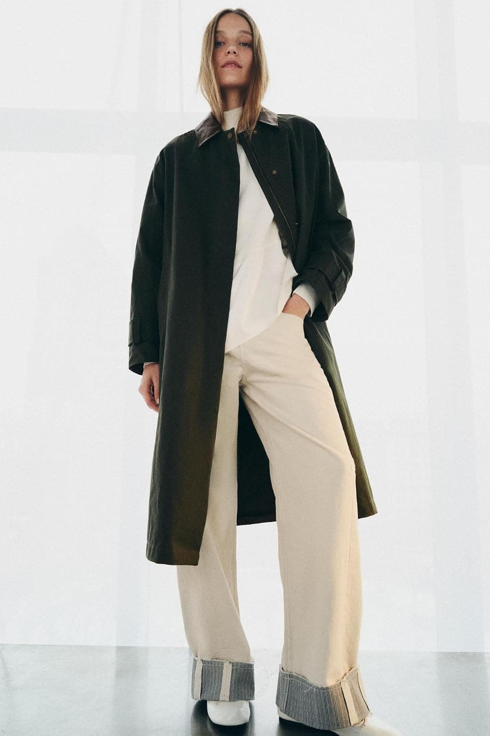 ترنچکت مردانه Zara اورسایز با یقه چرمی کنتراست ZW COLLECTION ترنچکت مردانه Zara اورسایز با یقه چرمی کنتراست ZW COLLECTION
