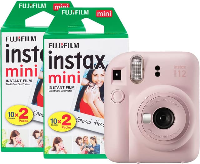 دوربین چاپ سریع instax Fujifilm Mini 12 صورتی شکوفهای با بسته فیلم 40 شات دوربین چاپ سریع instax Fujifilm Mini 12 صورتی شکوفهای با بسته فیلم 40 شات