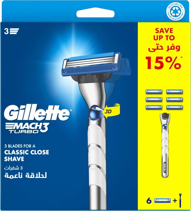 خودتراش مردانه Gillette با دسته و 6 تیغ یدکی مدل Mach3 Turbo خودتراش مردانه Gillette با دسته و 6 تیغ یدکی مدل Mach3 Turbo