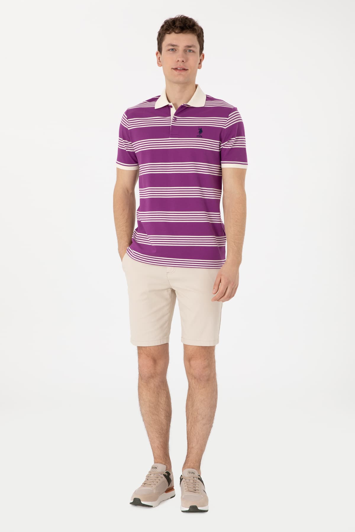 تیشرت مردانه U.S. Polo Assn. یقه پولو فیت معمولی راهراه بنفش مدل 50306826-VR037 تیشرت مردانه U.S. Polo Assn. یقه پولو فیت معمولی راهراه بنفش مدل 50306826-VR037