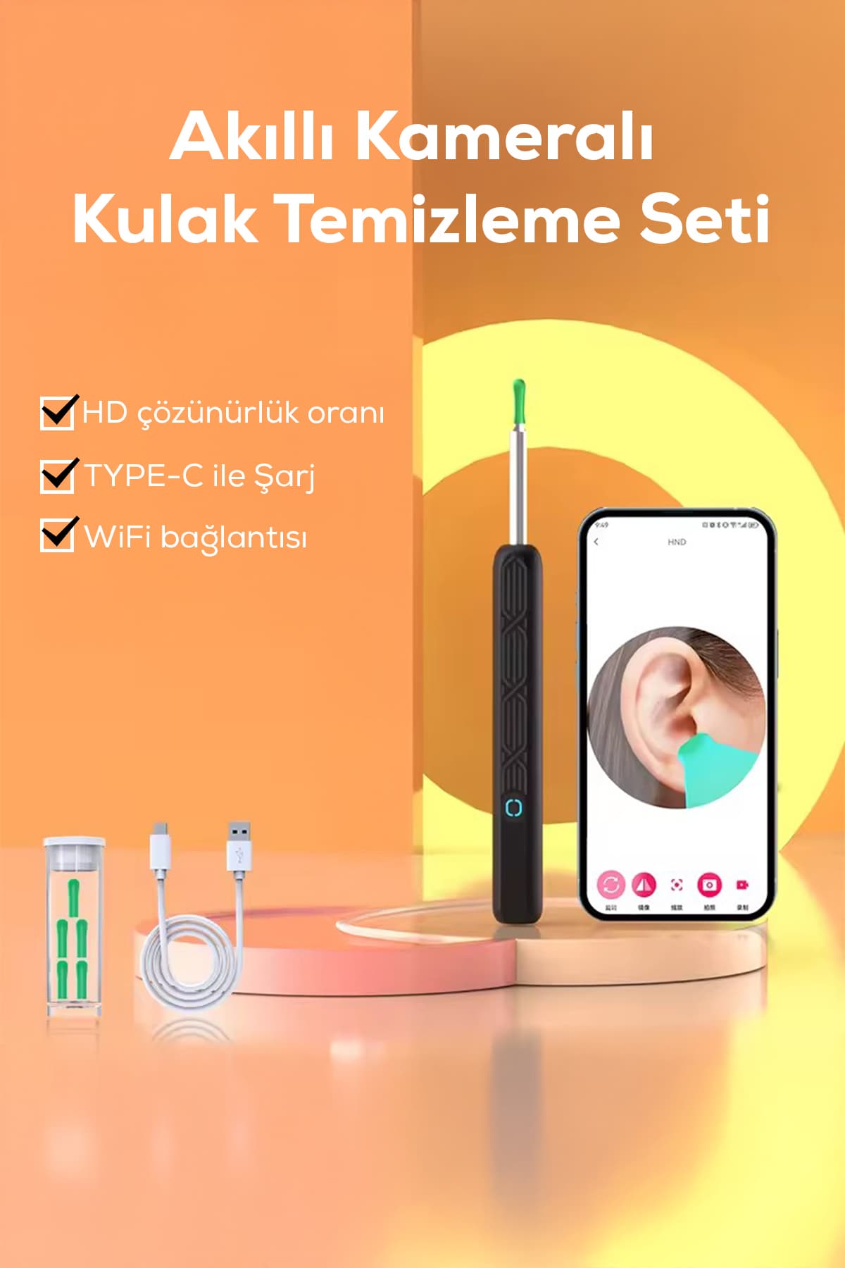 گوشپاککن هوشمند دوربیندار بیسیم ALFAGİFT سازگار با iOS و Android 1296P HD گوشپاککن هوشمند دوربیندار بیسیم ALFAGİFT سازگار با iOS و Android 1296P HD