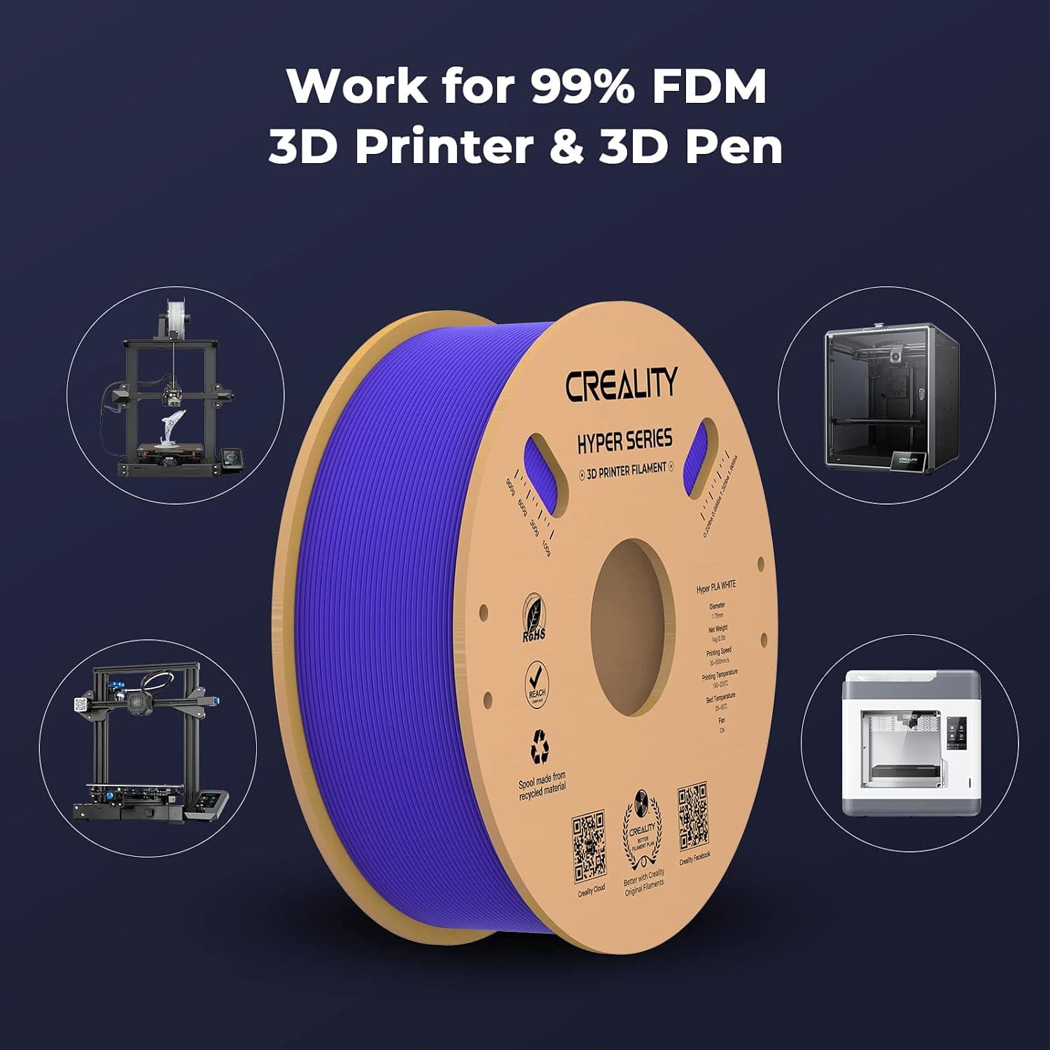 فیلامنت پرینتر سه بعدی PLA سفید Creality با قطر 1.75 mm وزن 1 KG مدل Hyper فیلامنت پرینتر سه بعدی PLA سفید Creality با قطر 1.75 mm وزن 1 KG مدل Hyper