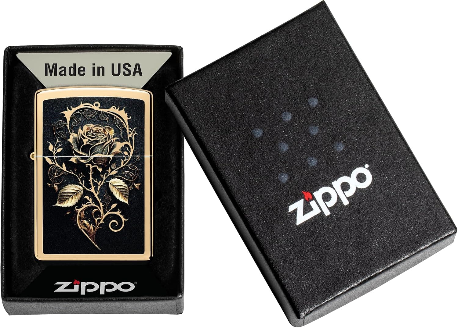 فندک Zippo ضدباد قابل پرشدن برنجی رز طلایی با جعبه هدیه فندک Zippo ضدباد قابل پرشدن برنجی رز طلایی با جعبه هدیه