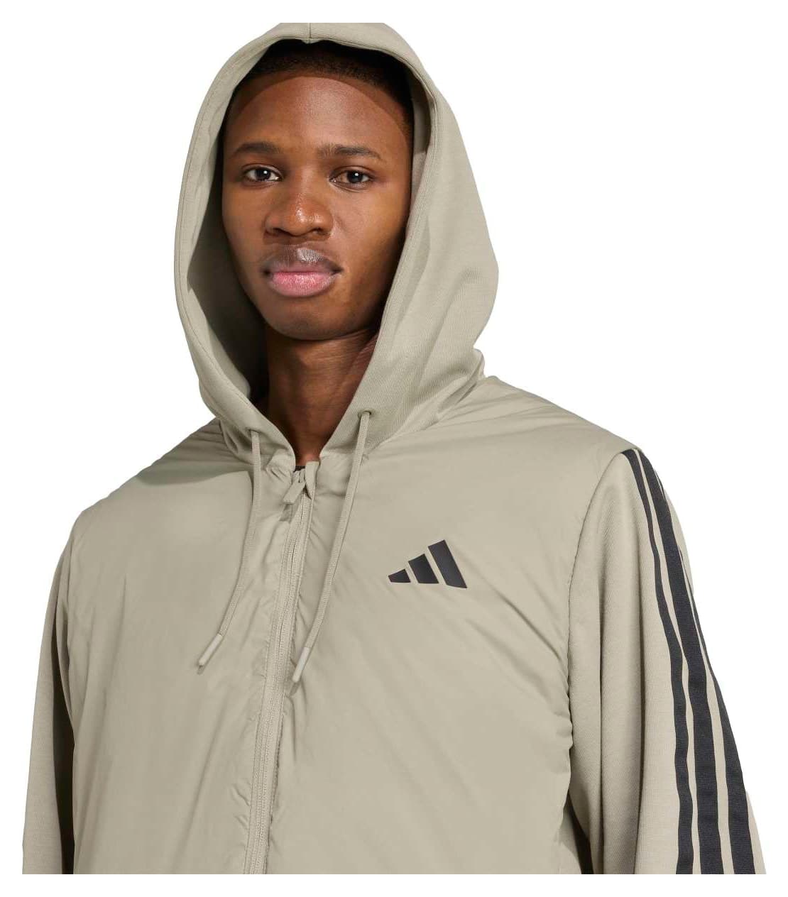 ژاکت مردانه adidas Essentials 3 Stripes بژ با کلاه ژاکت مردانه adidas Essentials 3 Stripes بژ با کلاه