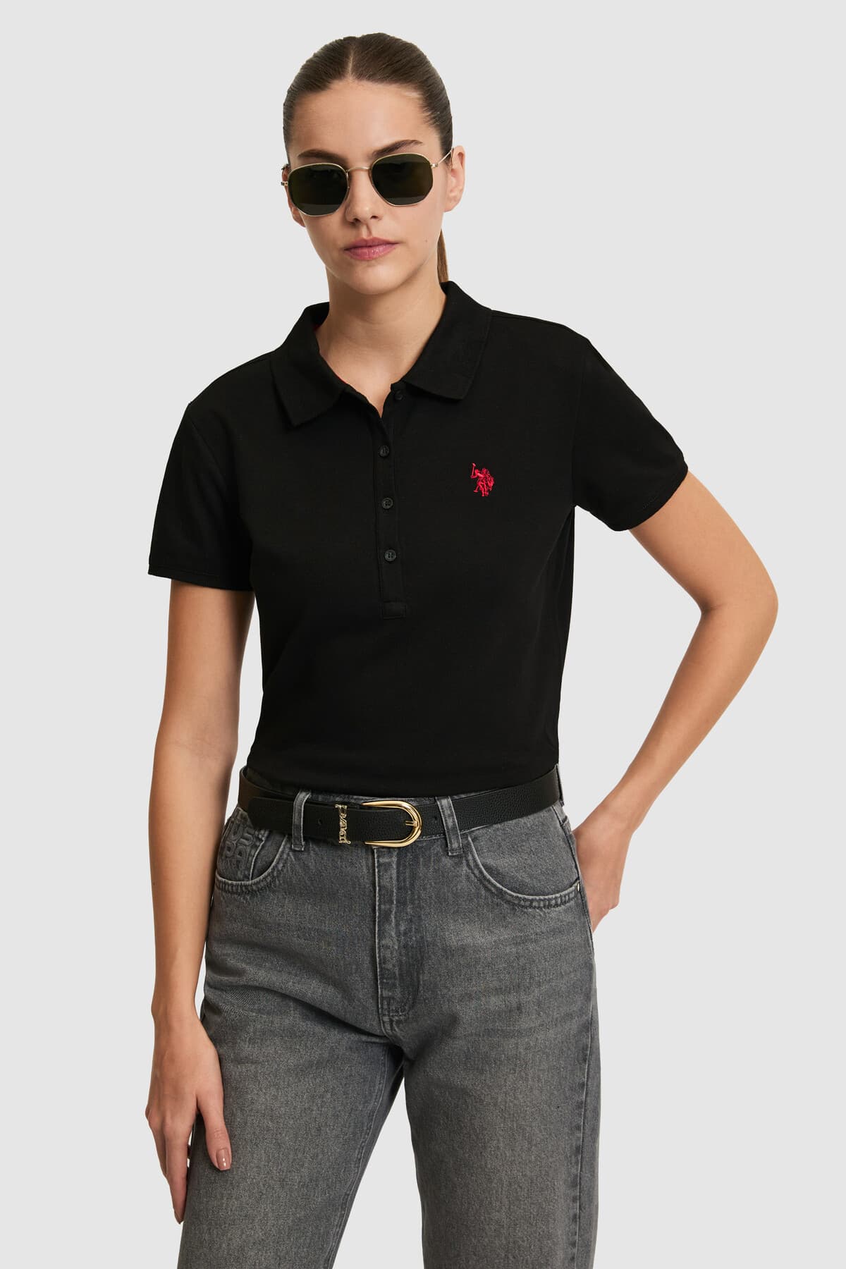 تیشرت زنانه U.S. Polo Assn. مشکی یقه پولو بیسیک مدل 50321818-VR046 تیشرت زنانه U.S. Polo Assn. مشکی یقه پولو بیسیک مدل 50321818-VR046