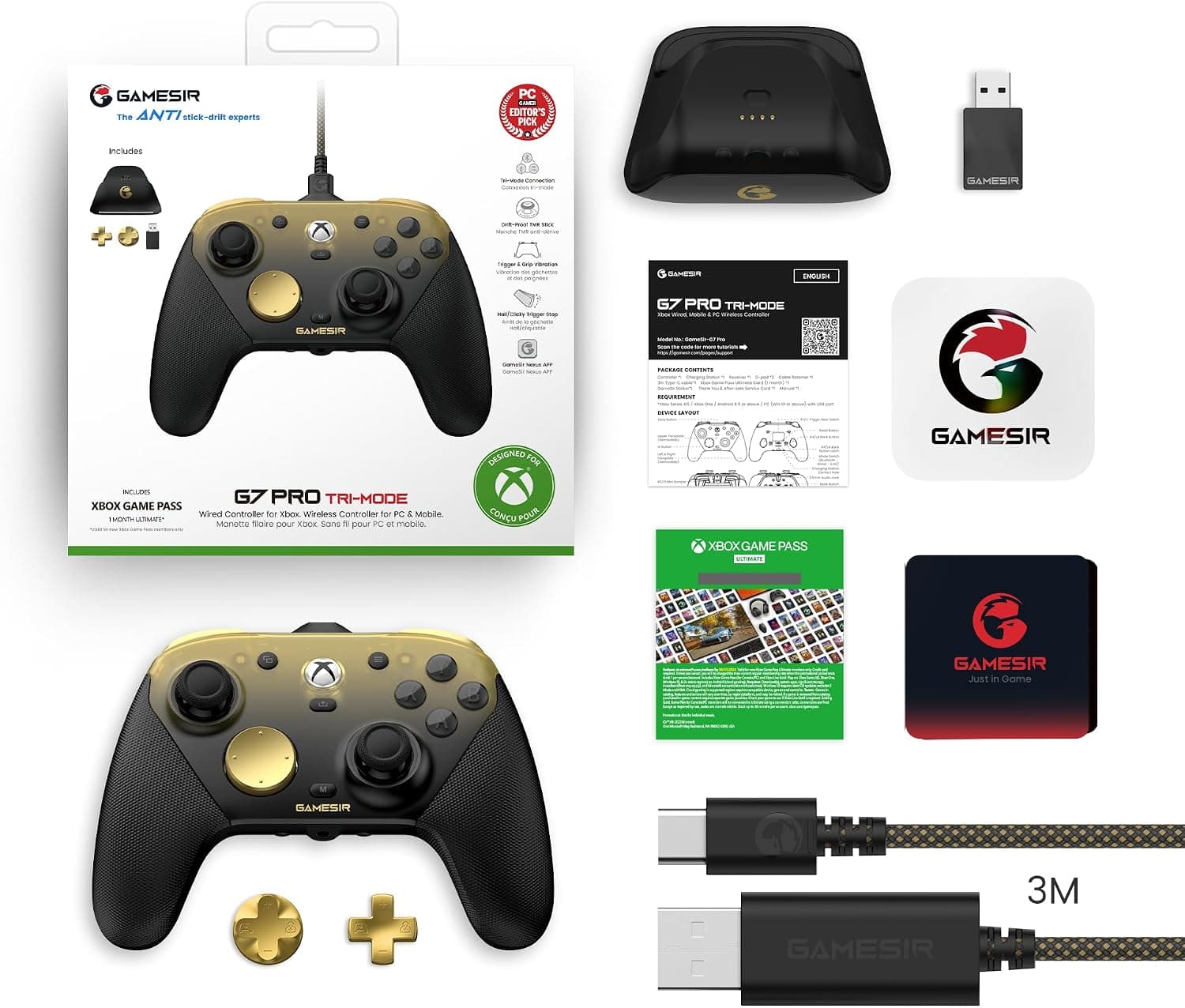 دسته بازی سیمی GameSir مدل G7 Pro طلایی با استیک TMR دسته بازی سیمی GameSir مدل G7 Pro طلایی با استیک TMR