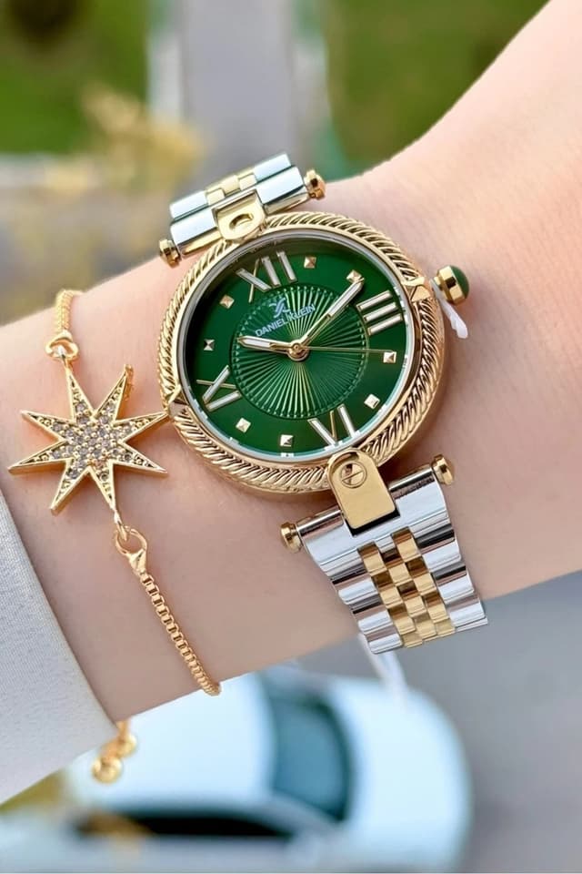 ساعت مچی زنانه Daniel Klein صفحه سبز بند طلایی-نقرهای 32 mm ساعت مچی زنانه Daniel Klein صفحه سبز بند طلایی-نقرهای 32 mm