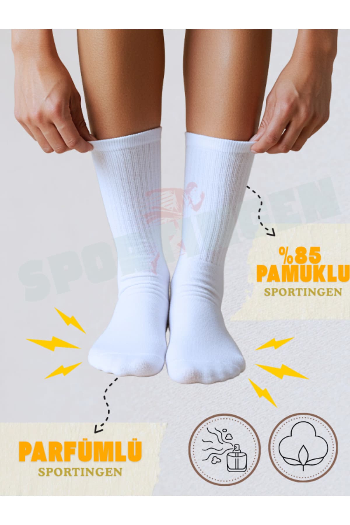 جوراب تنیس یونیسکس Sportingen نخی سفید آجدار ساق کوتاه 6 جفت جوراب تنیس یونیسکس Sportingen نخی سفید آجدار ساق کوتاه 6 جفت