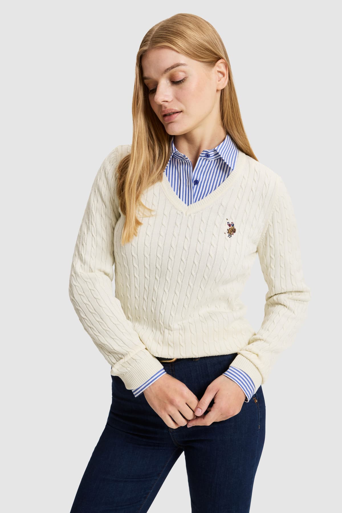 بافت زنانه U.S. Polo Assn. کرم ملانژ مدل 50327575-VR159 بافت زنانه U.S. Polo Assn. کرم ملانژ مدل 50327575-VR159