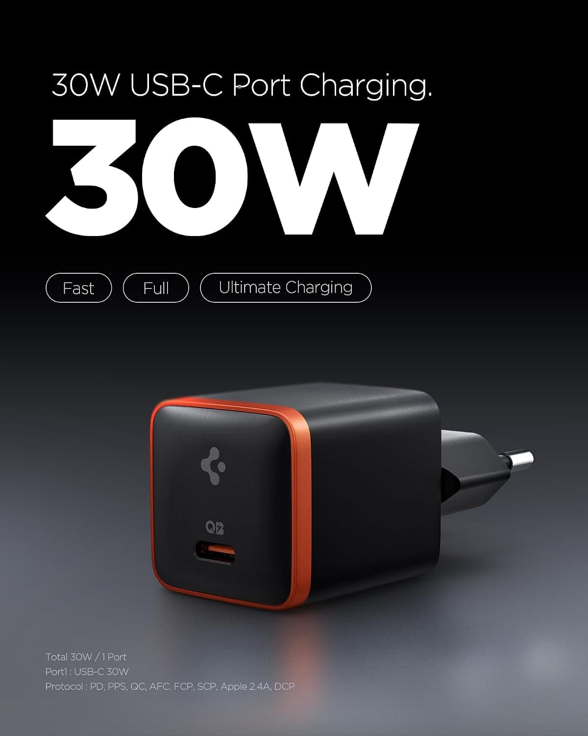 آداپتور شارژ 30W USB-C Spigen با فناوری GaN Pro و PPS مشکی مدل ACH08448 آداپتور شارژ 30W USB-C Spigen با فناوری GaN Pro و PPS مشکی مدل ACH08448