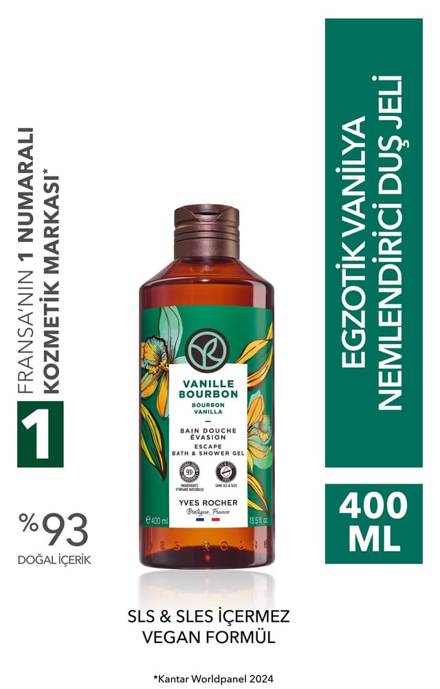 ژل دوش Yves Rocher مرطوبکننده با رایحه وانیل استوایی، بدون SLS و SLES، وگان 400ml ژل دوش Yves Rocher مرطوبکننده با رایحه وانیل استوایی، بدون SLS و SLES، وگان 400ml